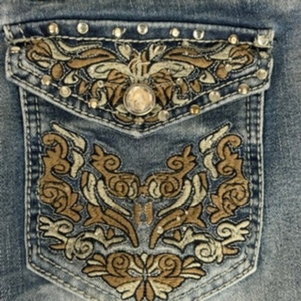 True Luck Womens Bootcut Jeans Blue Medium Wash Embroidered Rhinestone 13/14